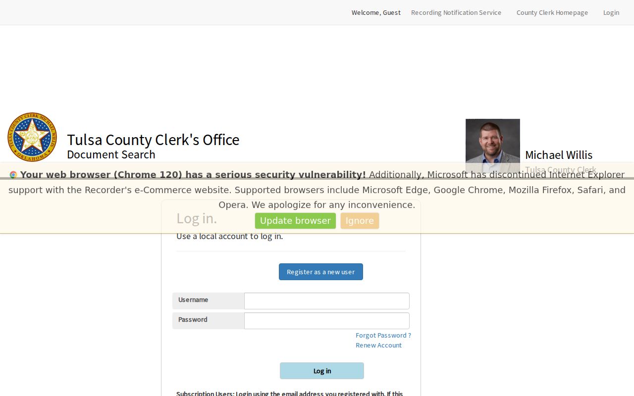 Tulsa County residents directory County Clerk Acclaim land-records search
