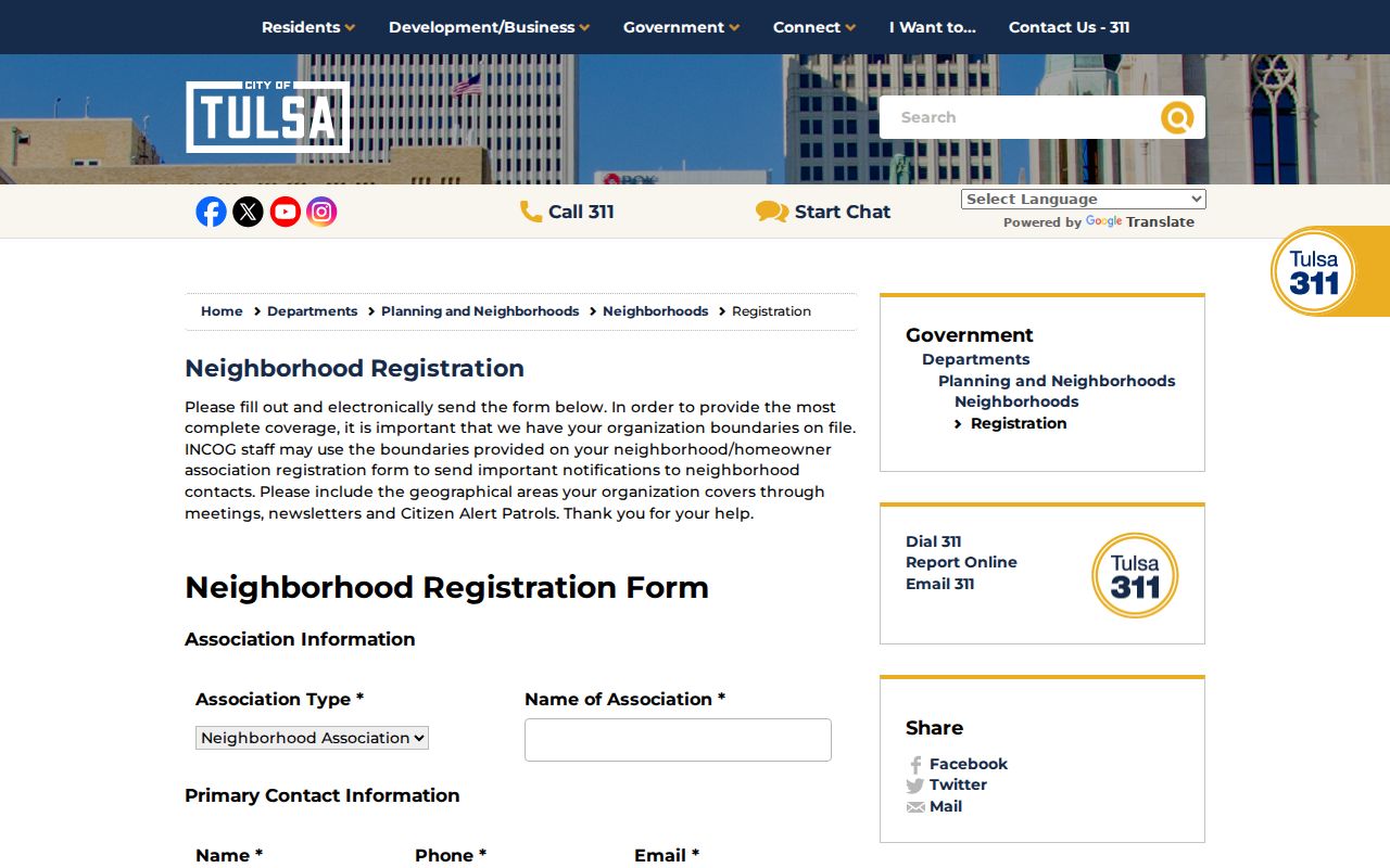 Tulsa County neighbors neighborhood association registration form
